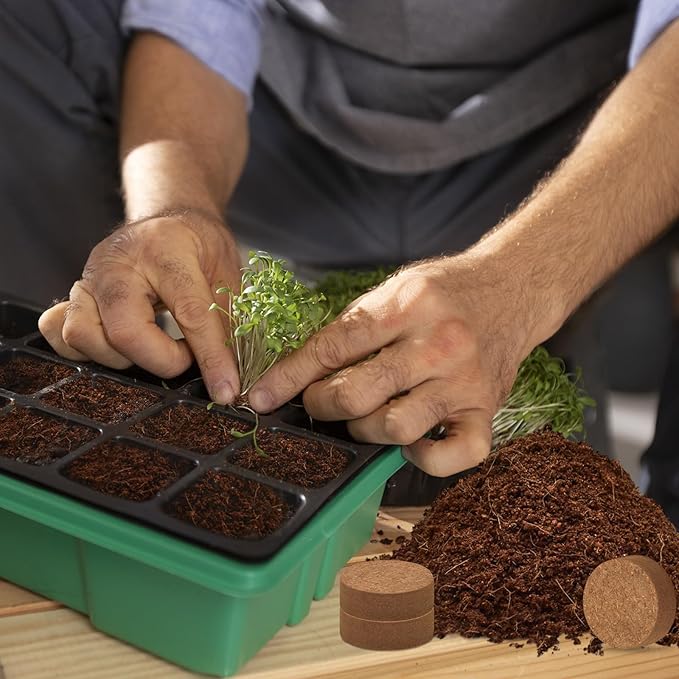 Halatool 100pcs 30mm Organic Coconut Coir Pellets Soil for Seed Starter, Compressed Coco Coir Potting Soil for Growing Vegetables, Fruits, Flowers