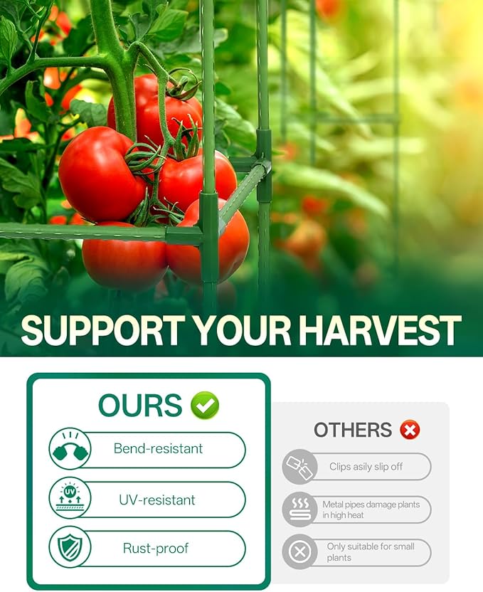 Breeze Touch 3 Pack Square Tomato Cages, Up to 47 Inch Adjustable Tomato Trellis for Garden & Pots, Garden Trellis for Climbing Plants Outdoor, Plant Trellis for Climbing Vegetables, Flowers, Beans