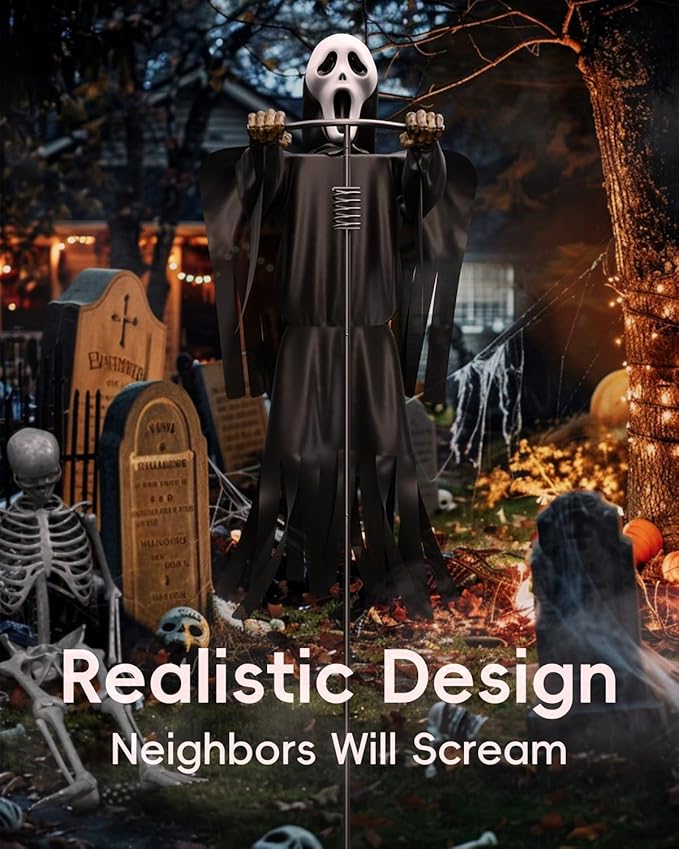 COOLWUFAN Halloween Flying Scarecrow Ghost with Metal Pole, Large Scary Spooky Scarecrows Ghosts, Creepy Grim Animated Halloween Decorations for Outdoor Yard Porch Lawn Garden, Party (1 Pack)