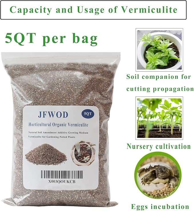 5QT Organic Vermiculite for Plants, Soil for Potted Plants, Coarse Hydroponic for Succulent Orchid Gardening Reptiles