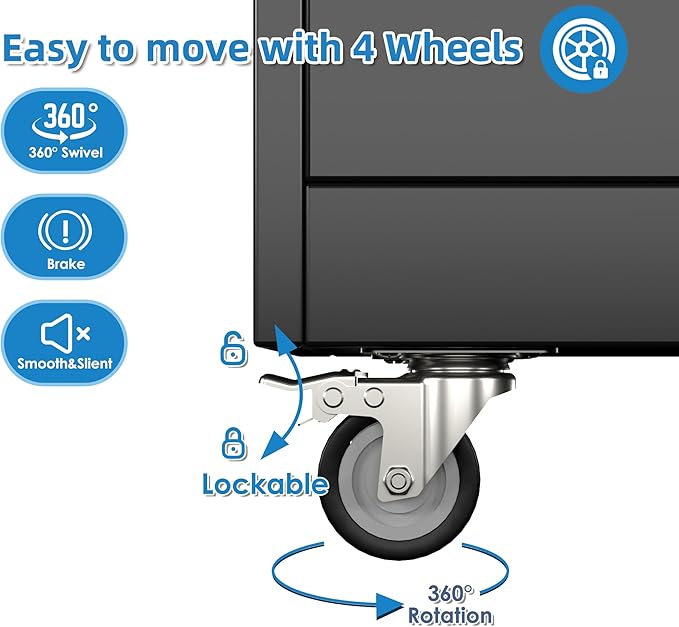 71" H Broom Closet Storage Cabinet with Wheels and Pegboard,Metal Garage Storage Cabinet with Lockable and Magnetic Doors,Adjustable Shelves for Garage Home Office,Required Assembly,Black
