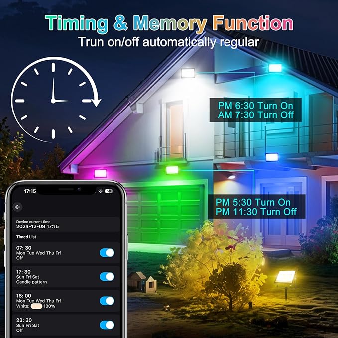 T-SUN LED Flood Lights Outdoor 60W, 600W Equivalent 6000LM Color Changing Landscape Light with APP Control, Waterproof Floodlights with 2700K & 16 Million Colors, Timing, Music Sync, US Plug(4Pack)