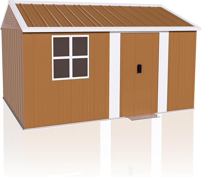 KEIKI 12FT x 8FT Heavy-Duty Metal Storage Shed, Outdoor Storage Shed with Floor & Window and Lockable Doors, Weatherproof Outdoor Garden Shed for Garden, Backyard, Patio, Lawn