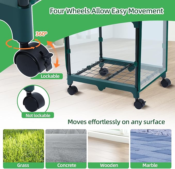 Ohuhu Mini Greenhouse for Indoor Outdoor, Small Plastic Plant Green House with Locking Wheels Portable Greenhouses with Durable Cover for Seedling, Ideal Gardening Gifts for Women Men Transparent