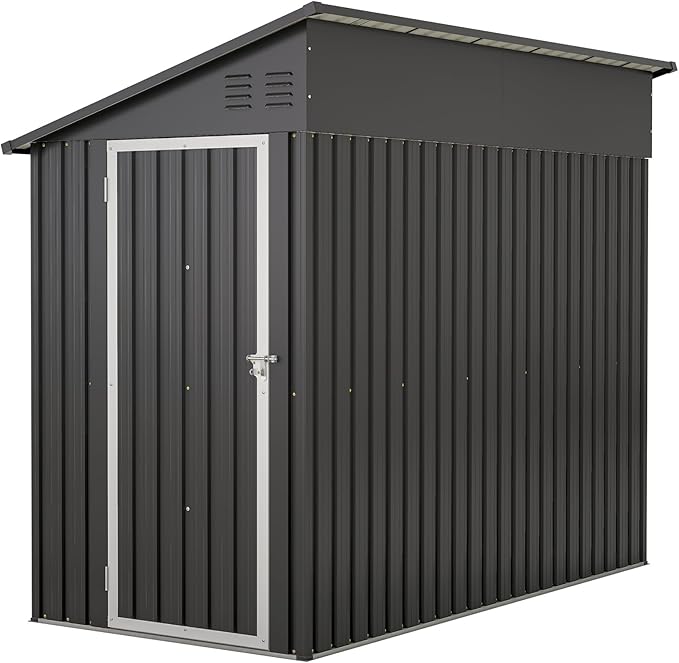 4×8 FT Outdoor Metal Storage Shed,Heavy-Duty Lean to Storage Shed with Floor Base,Garden Tool Metal Storage House W/Lockable Door and 2 Air Vents,Weather Resistant,for Backyard,Patio,Lawn,Black