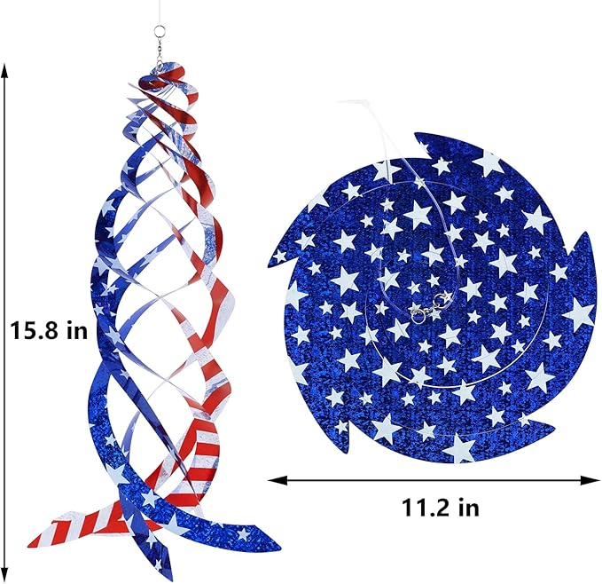 Hausse Patriotic Bird Repellent Spiral Reflectors Mylar Spinner, Hanging American Flags Reflective Bird Deterrent Device for 4th of July Independence Day, Scare Birds Animal Away, 3 Pack