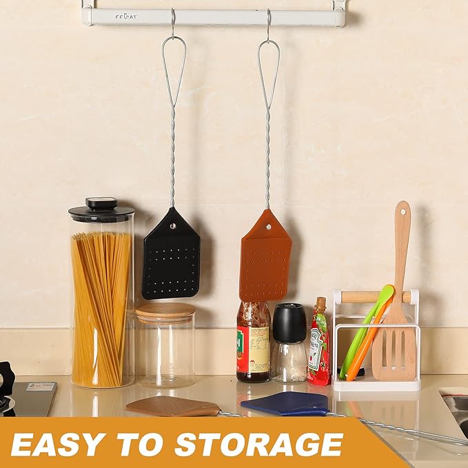 Zopeal 4 Pcs Sturdy Leather Fly Swatter 17 Inch Long Handle Manual Swat Heavy Duty Metal Handle Flyswatter Rustic Fly Swatter for Indoor Outdoor(Royal Blue, Black, Khaki, Dark Brown)