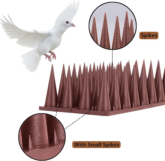 Bird Spikes, 20 Packs Bird Deterrent, Raccoon and Squirrel Deterrent, for Outdoor Repelling Birds and Reptiles, Squirrel Spikes for Fences and Roofs to Keep Birds Away（Brown）