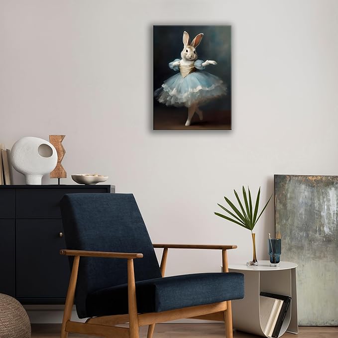 Easter Decorations Bunny Decor Vintage Funny Dancing Bunny Wall Art Gothic Rabbit Decor Framed Canvas Posters For Bunny Lovers Home Decor Gifts Aesthetic Room Decor 11.5 X 15 Inches