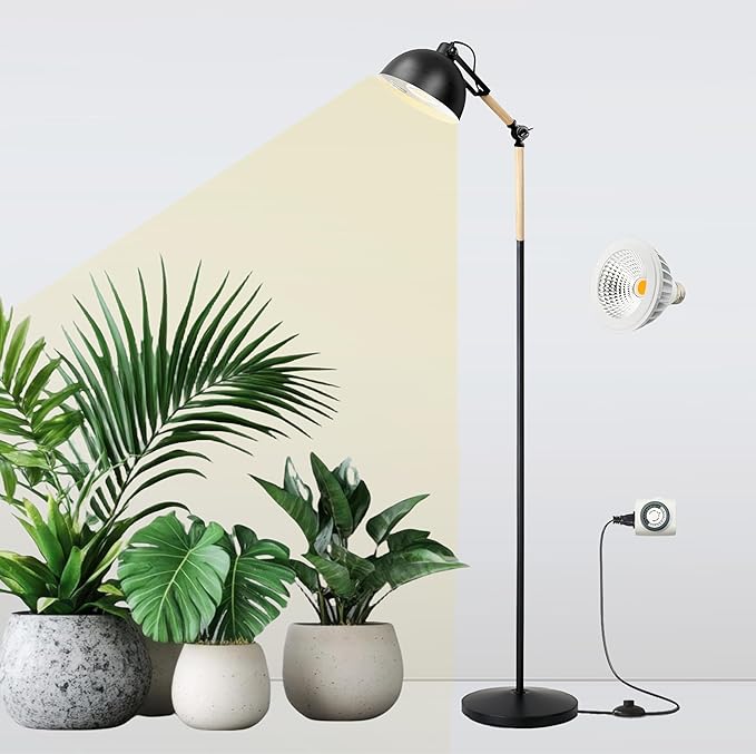LED Grow Light for Indoor Plants, 20W Adjustable Standing Grow Lamp with Rotatable Head, Foot Switch & External Timer, Full Spectrum, Energy-Efficient & 97+ CRI for Thriving, Lush Growth.