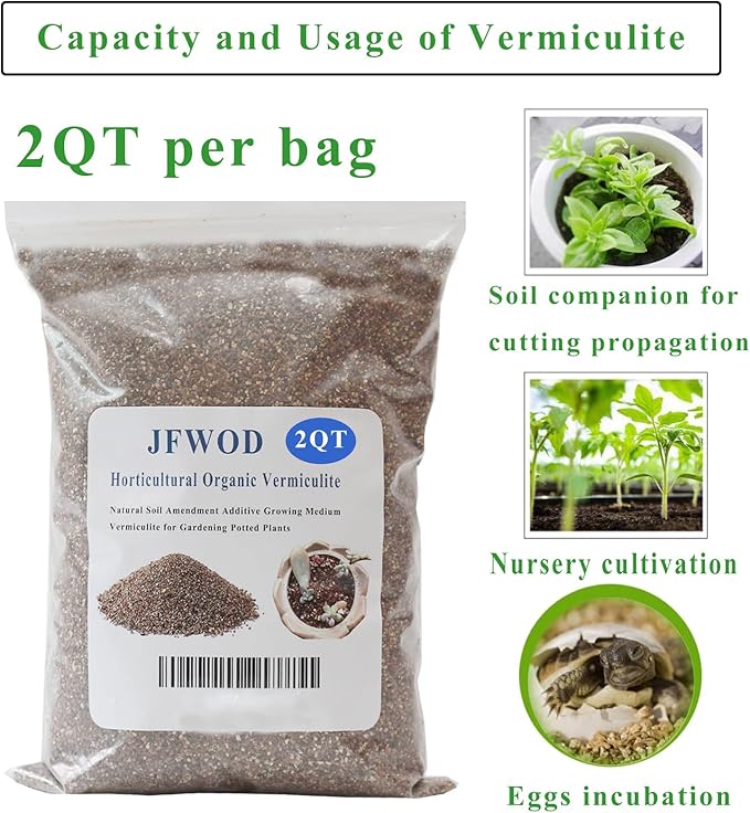 2QT Organic Vermiculite for Plants, Horticultural Soil for Potted Plants, Coarse Hydroponic for Succulent Orchid Gardening Reptiles