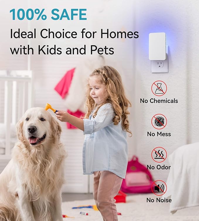 Innovative Double-Sided Flying Insect Trap for House Indoor, Plug-in Light Bug Catcher Killer for Flies, Fruit Fly, Gnats, Mosquito, Moths, Best Home Sticky Traps (2 Devices 6 Cards)