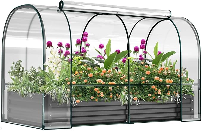 Galvanized Raised Garden Bed for Gardening Vegetables with Cover, 72.8"*37.4"*45" Outdoor Metal Planter Box Kit with Roll-Up Large Screen Windows Mini Greenhouse for Growing Vegetables Flower