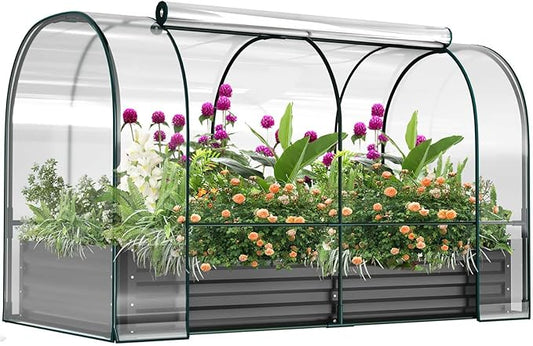 Galvanized Raised Garden Bed for Gardening Vegetables with Cover, 72.8"*37.4"*45" Outdoor Metal Planter Box Kit with Roll-Up Large Screen Windows Mini Greenhouse for Growing Vegetables Flower
