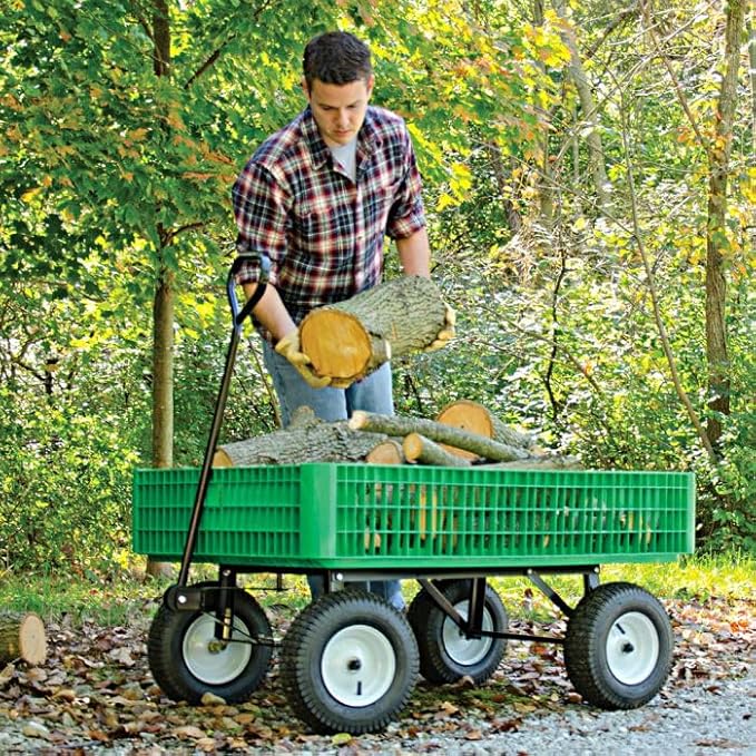 A.M. Leonard Green Utility Wagon with Pneumatic Tires - 30 x 46 x 7.5 Inch Tray