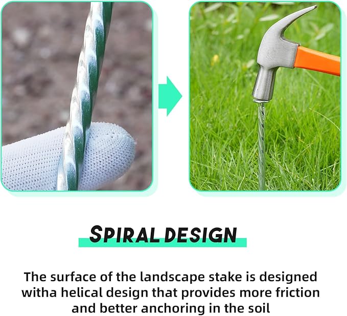 12" Galvanized Heavy-Duty Landscape Stakes Solid Spiral Metal Turf Spikes, Garden Stakes for Fixing Paver Edging, Weed Barriers, Artificial Lawn, Tent, Garden Plants ﻿