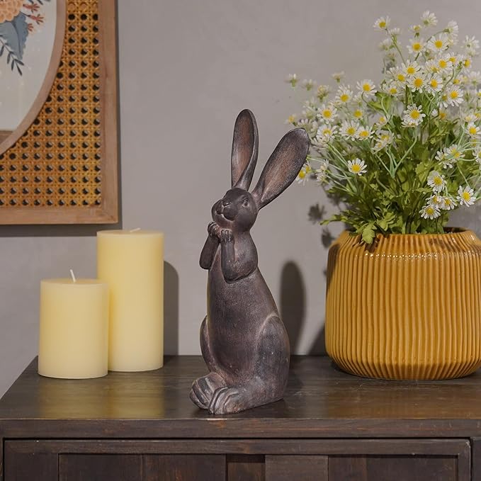 DiliComing Bunny Decor Resin Animals Statue - Garden Decorations Garden Decor for Outside Cute Cheeky Bunny Figurine Statues for Home Decor Outdoor Decor for Porch 5 × 4 × 11 Inch