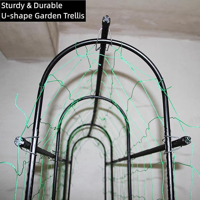 Cucumber Trellis for Raised Beds 70.8" L x 11.8" W x 70.8" H, Garden Trellis for Climbing Plants Outdoor, Black U-Shaped Large Metal+PE Coated Grow Support for Vines, Vegetables