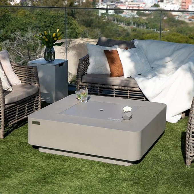 Lucerne Concrete Fire Pit 42".1 x 42 Outdoor Patio Firepit Includes Fire Glass Modern Fire Pits & Outdoor Fireplaces for Garden, Deck, Indoor & Outdoor Heating