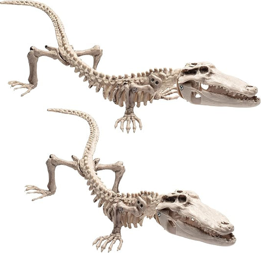 Crocodile Skeleton Halloween Decoration (2 Pack) 20" Long- Weather Resistant for Indoor Outdoor Use- Upgrade Your Fall Lawn Graveyard Haunted House Cemetery Party Props, Spooky Trick or Treating Decor