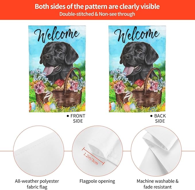Labrador Dog Lab Happy Easter Black Flower Egg Garden Flag Welcome Party Outdoor Outside Decorations Picks Home House Garden Yard Decor 12x18 Inch