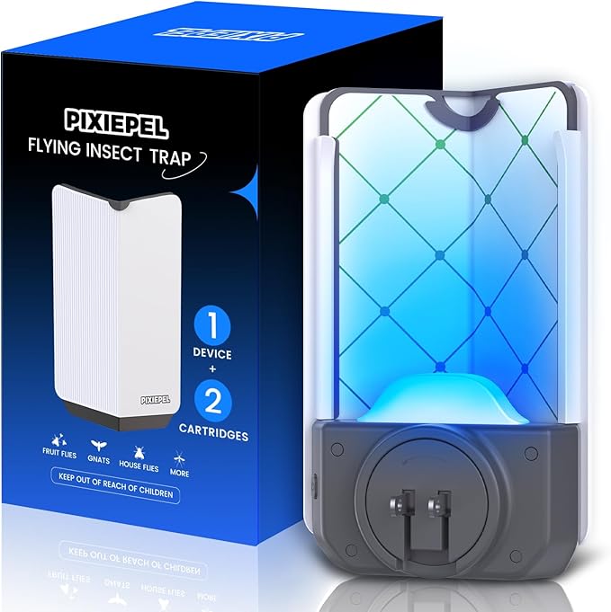 Fly Trap Indoor, 2025 Upgraded UV & Blue Light Flying Insect Trap, Plug in Fly Killer & Indoor Bug Catcher for Gnats, House & Fruit Flies, Mosquito(1 Device & 2 Cartridges)