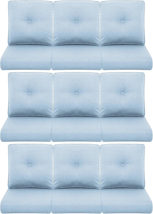 9-Piece Outdoor Patio Cushion Set - Fade & Water Resistant with Removable Olefin Cover, 22x24x4 Inch Memory Foam Cushions for Wicker Sectional Sofa – Baby Blue/Buckle
