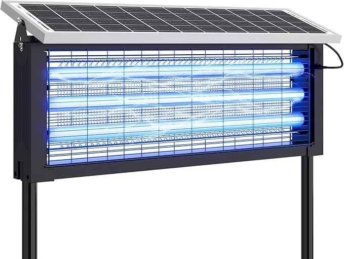 Solar Bug Zapper Outdoor, 30W Large Mosquito Zapper, Electric Mosquito Killer Outdoor, Waterproof & Portable Fly Killer, Rechargeable Flying Insect Trap for Patio, Yard, Garden, Home, Camping, Black