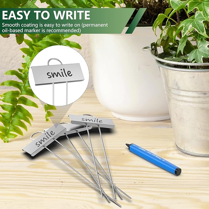 30-Pack Metal Plant Labels Weatherproof Garden Markers,Height 10.6'', Label Area 3.5''X 1.2'' Reusable Nursery Tags for Vegetables Herb Flower Seed Greenhouse - Zinc