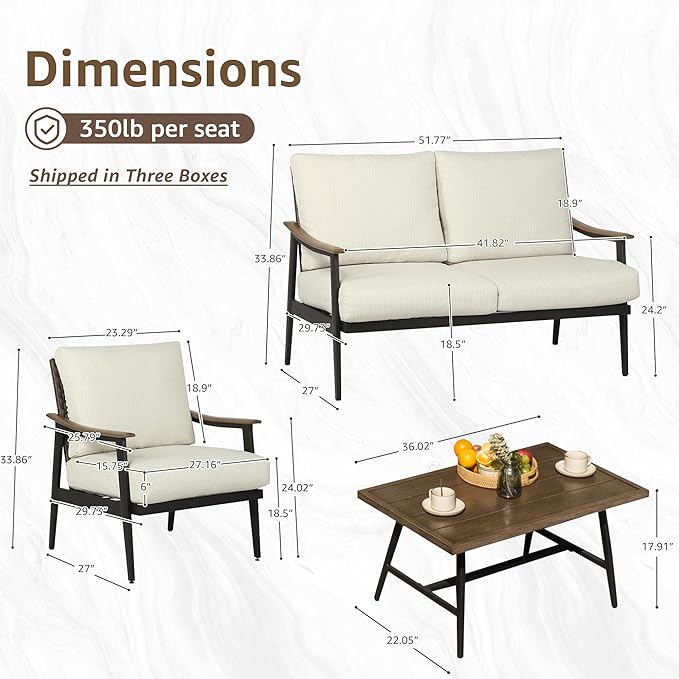 NATURAL EXPRESSIONS 4 Pieces Patio Furniture Set, Outdoor Furniture Sofa Sectional Modern Metal Patio Conversation Set with High Back Wicker Backrest & Loveseat for Balcony, Backyard, Deck, Porch