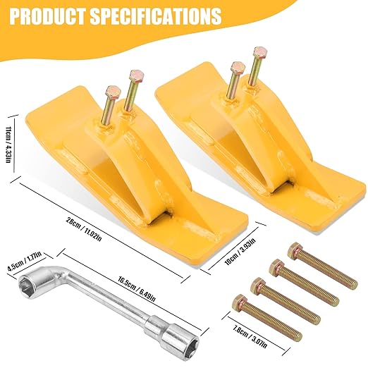 Tractor Bucket Protector(Upgraded Version), 2 Pcs Ski Edge Protector, Turf Tamer Skid Protector with Grade8.8 Double Lock Nuts and Bolts, Heavy Duty Steel for Snow Removal Spreading Gravel,Yellow