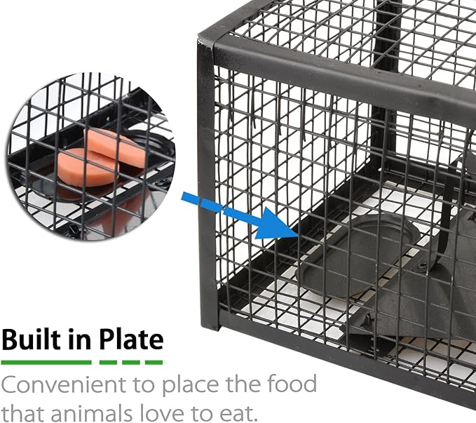 2-Pack Rat Traps Humane Live Mouse Vole Chipmunk Trap Cage for Indoors and Outdoors (Black)