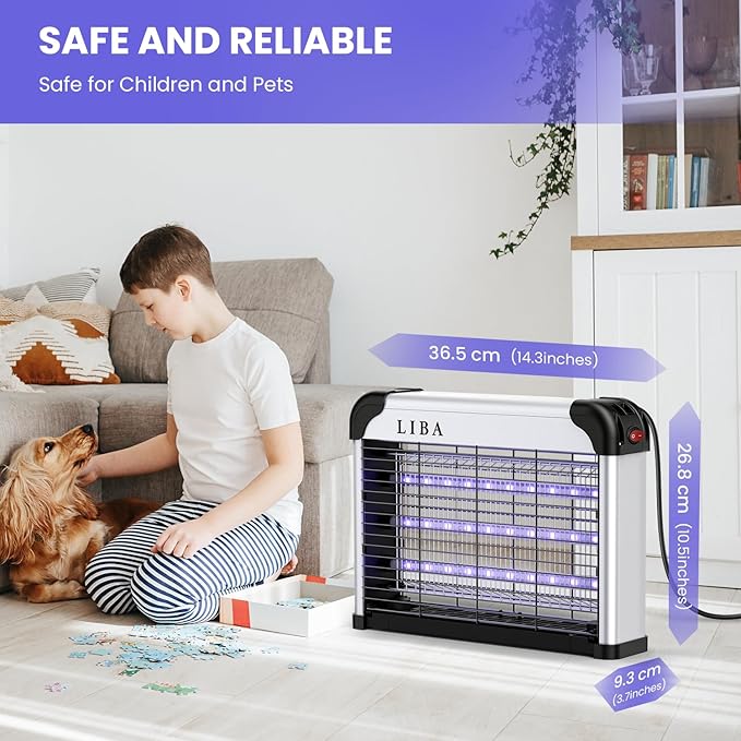 LiBa LED Indoor Bug Zapper, Electric Mosquito Killer Fly Zapper with Dual UV Wavelength Attraction, High Voltage Fly Trap Mosquito Trap Over 10-Year Lifespan LED Bulbs Light, Safe for Kids/Pets