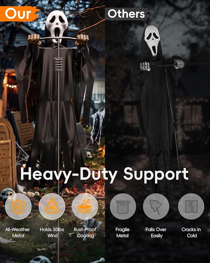 COOLWUFAN Halloween Flying Scarecrow Ghost with Metal Pole, Large Scary Spooky Scarecrows Ghosts, Creepy Grim Animated Halloween Decorations for Outdoor Yard Porch Lawn Garden, Party (1 Pack)