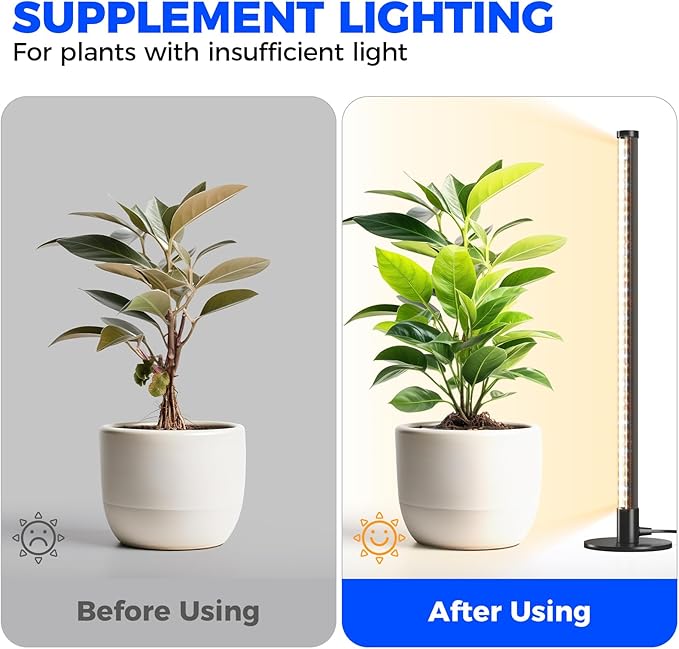Barrina Standing Grow Light for Indoor Plants, 20W 2FT Desk LED Plant Light, Hanging and Standing, Table Top Full Spectrum Vertical Grow Lights with Stand and On/Off Switch, Ideal for Plants Growth
