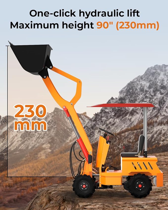 Electric Mini Skid Steer Loader Arczorix Tractor Front Wheel Loader with Wide Bucket Compatible with Various Attachments, Load Capacity 880Lbs 60V 76Ah Lead Acid Battery