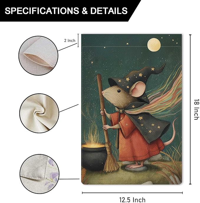 Witchy Rattie Garden Flag Halloween Holiday Garden Flag Vertical Double Sided Rustic Farmland Burlap Yard Lawn Outdoor Decor 12.5x18"