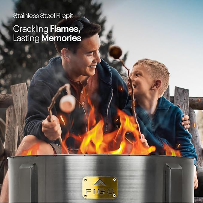 Smokeless Firepit - 18 Inch - Stainless Steel Fire Pit - Wood Fire Pits for Outside with Stand, Removable Ash Rake, Fire Poker & Fire Pit Cover - Smokeless Firepit for Outside, Bonfire, BBQ, Backyard