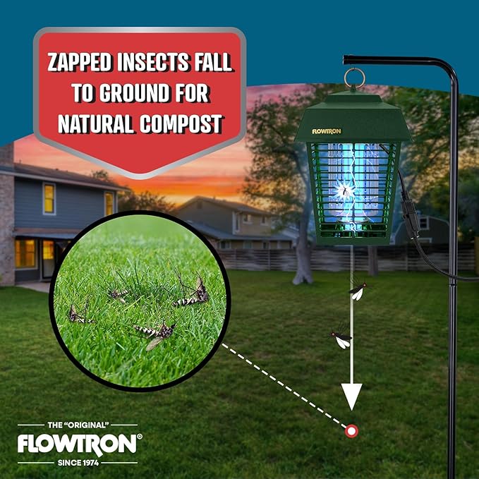 Flowtron Electric Bug Zapper 1/2 Acre Outdoor Insect Control with Dual Lure Method, 15W UV Light & Octenol Attractant for Fly & Mosquito, 5600V Kill Grid, Made in USA, UL Certified - Green Color