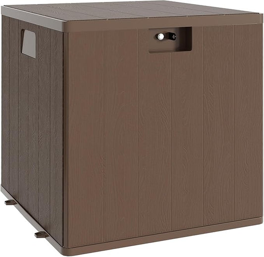 28Gallon Brown Resin Deck Box, Outdoor Storage Box Waterproof Lockable, Patio Square Deck Box For Package Delivery, Outside Storage Box Container for Furniture Cushions, Garden Tools, Pool Accessories