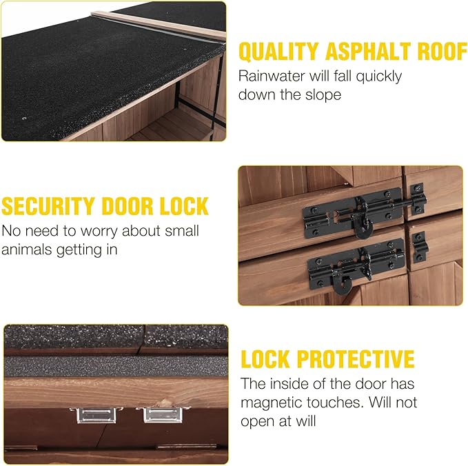 Aivituvin Outdoor Storage Shed with Floor, Garden Tool House with Metal Frame Structure, Large Wooden Cabinet with Adjustable Shelves for Backyard Garden Patio (Dark Brown)