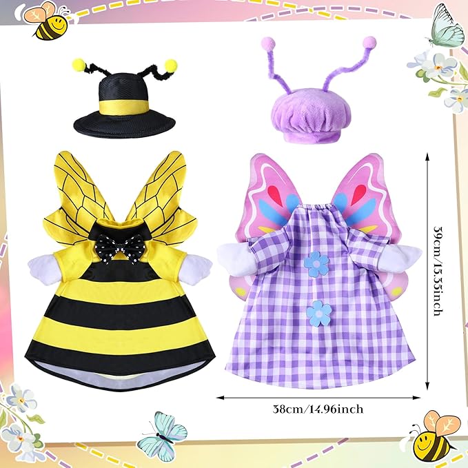 Frienda 2 Set Bee Butterfly Porch Goose Outfit Clothes for 23" High Cement or Plastic Goose, Bee Butterfly Yard Cement Geese Duck Clothes Costume for Fall Halloween Outdoor Garden Yard Patio Decor