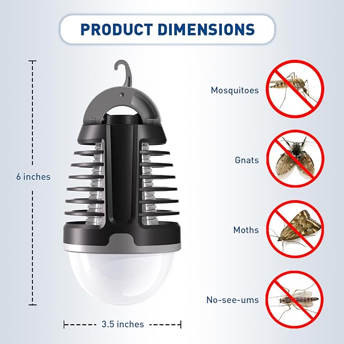 Portable Bug Zapper Outdoor Indoor, Electric Mosquito Fly Killer Lamp with Three Lighting Mode, USB Rechargeable Light Bulb Zapper for Camping, Home, Patio (1 Pack)