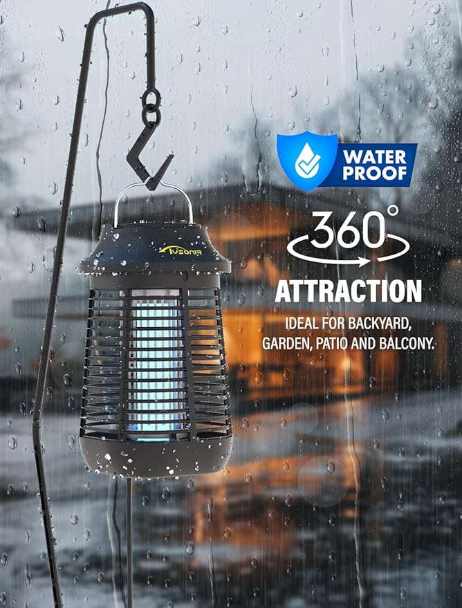 Bug Zapper, 4200V High Power Electric Mosquito Zapper for Outdoor and Indoor, Waterproof Efficient Bug Zapper for Home Kitchen Patio Camping