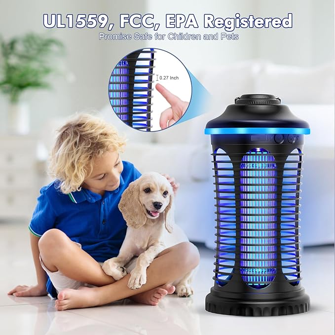 Rechargeable Bug Zapper Outdoor & Indoor, Mosquito Zapper, Fruit Fly Trap, Gnat Moths Catcher, 4200V Grid, USB Charging, 4000mAh Battery, Fit for Home, Kitchen, Backyard, Camping, Patio, Black