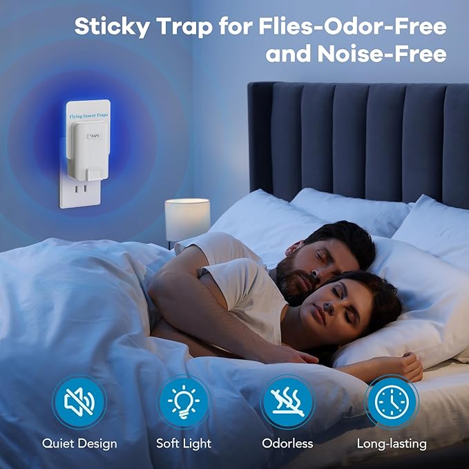 Fly Trap Indoor, 2 Devices with 6 Refills, Fruit Fly Traps for Indoors, Gnat Killer Indoor, Plug-in Insect Trap for Gnats, Flies, Moths, and Other Flying Bugs (2 Device+6 Refill)