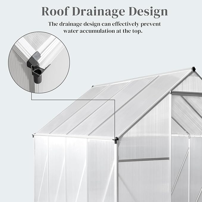 VINGLI 8x6 FT Greenhouse for Outdoors, Aluminum Large Polycarbonate Greenhouse with 5 Roof Vents for Outside Garden Backyard, Easy Setup, Silver