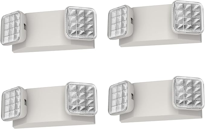 4 Pack White LED Exit Sign with Emergency Lights with Battery Backup Adjustable Two Head Ultra-Bright -White Commercial Fire Safety Light for Business