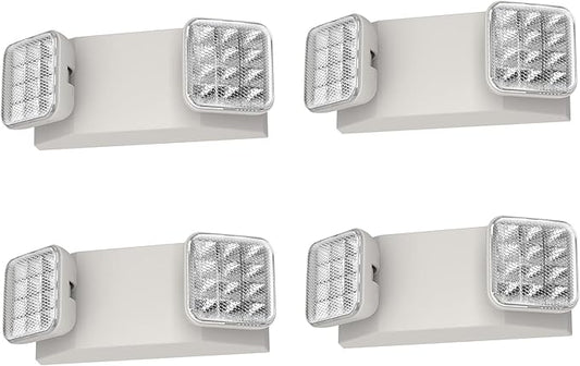 4 Pack White LED Exit Sign with Emergency Lights with Battery Backup Adjustable Two Head Ultra-Bright -White Commercial Fire Safety Light for Business