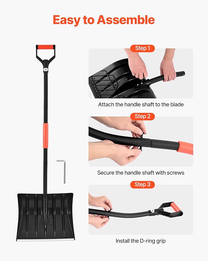 VEVOR Snow Shovel for Driveway, 17 in Wide Plastic Snow Shovel with D-Shaped Handles & Aluminum Blade, Large Capacity Snowplow Shovels, Lightweight Snows Removal Tool for Garden Car Camping